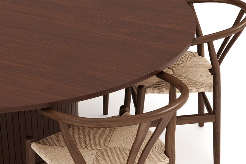 Kopparbo Spisegruppe 180 cm rundt spisebord med 6 Dastoori Spisestoler - Valnøtt - Møbler - Bord - Spisegrupper