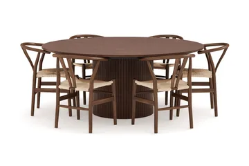 Kopparbo Spisegruppe 180 cm rundt spisebord med 6 Dastoori Spisestoler