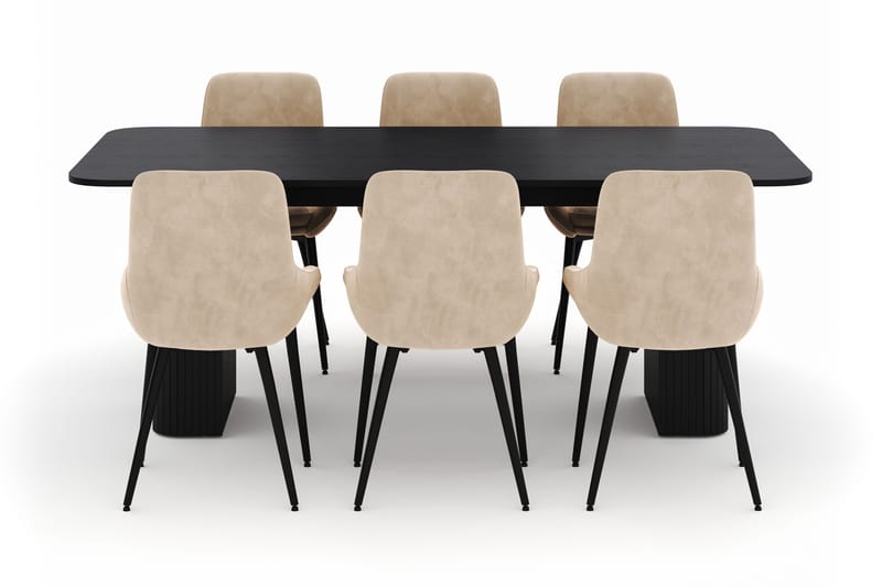 Kopparbo Spisegruppe 200-206cm med 6 Alsarp Spisestoler - Svart - Møbler - Bord - Spisegrupper