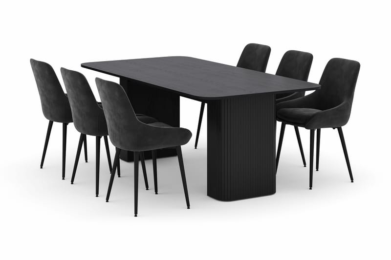 Kopparbo Spisegruppe 200-206cm med 6 Alsarp Spisestoler, Svart