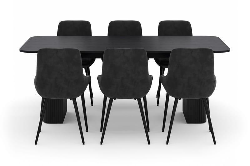 Kopparbo Spisegruppe 200-206cm med 6 Alsarp Spisestoler - Svart - Møbler - Bord - Spisegrupper