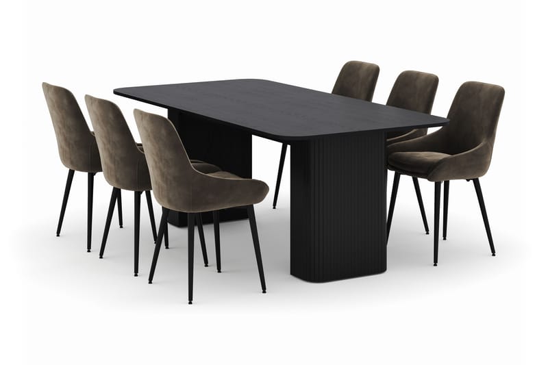 Kopparbo Spisegruppe 200-206cm med 6 Alsarp Spisestoler, Svart