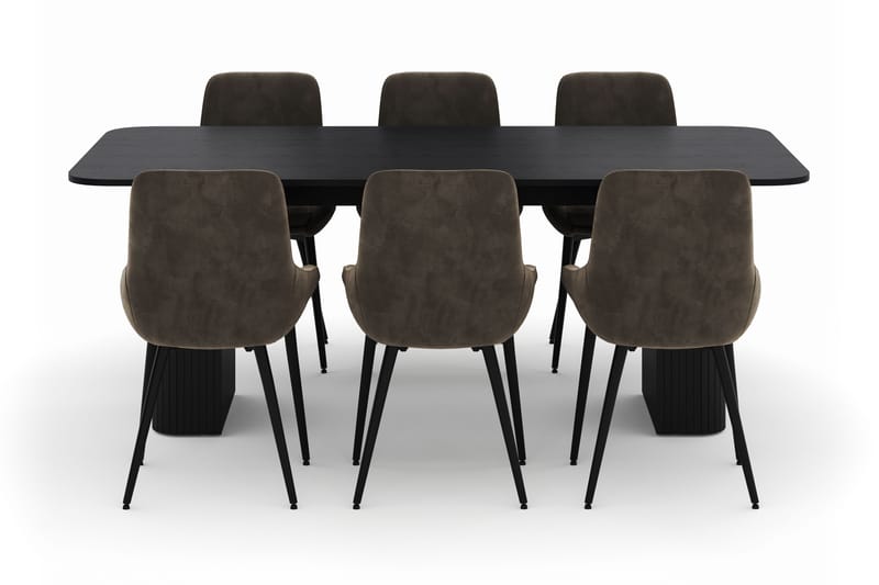 Kopparbo Spisegruppe 200-206cm med 6 Alsarp Spisestoler - Svart - Møbler - Bord - Spisegrupper