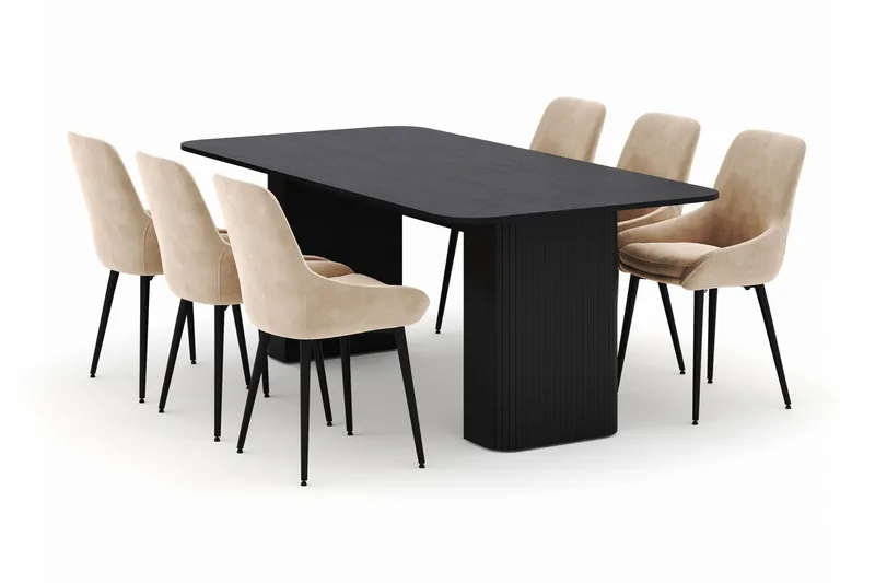 Kopparbo Spisegruppe 200-206cm med 6 Alsarp Spisestoler, Svart