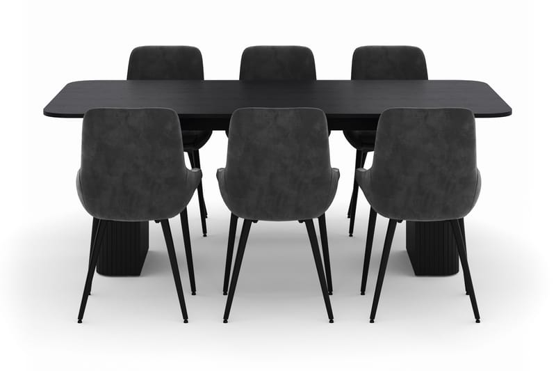 Kopparbo Spisegruppe 200-206cm med 6 Alsarp Spisestoler - Svart - Møbler - Bord - Spisegrupper
