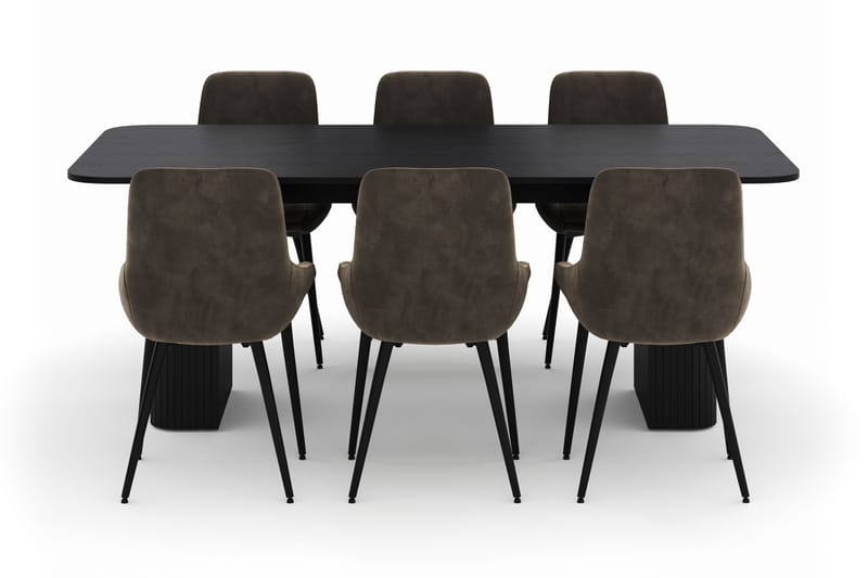 Kopparbo Spisegruppe 200-206cm med 6 Alsarp Spisestoler - Svart - Møbler - Bord - Spisegrupper