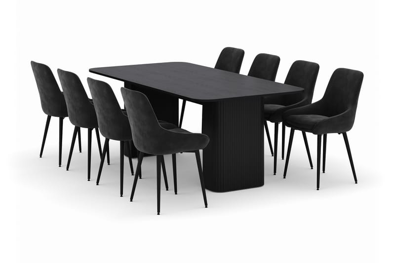 Kopparbo Spisegruppe 200-206cm med 8 Alsarp Spisestoler, Svart