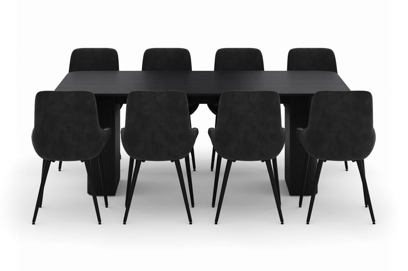 Kopparbo Spisegruppe 200-206cm med 8 Alsarp Spisestoler - Svart - Møbler - Bord - Spisegrupper