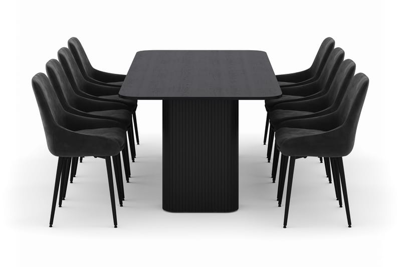 Kopparbo Spisegruppe 200-206cm med 8 Alsarp Spisestoler - Svart - Møbler - Bord - Spisegrupper