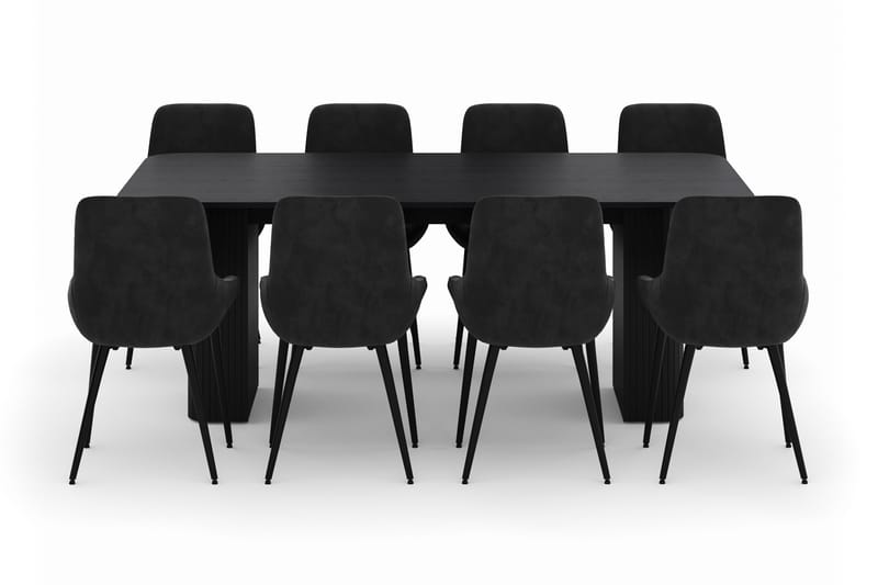 Kopparbo Spisegruppe 200-206cm med 8 Alsarp Spisestoler - Svart - Møbler - Bord - Spisegrupper