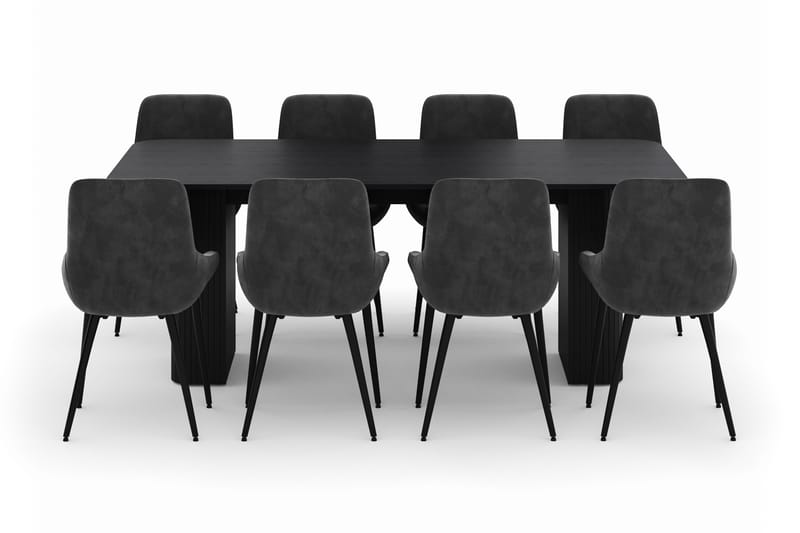 Kopparbo Spisegruppe 200-206cm med 8 Alsarp Spisestoler - Svart - Møbler - Bord - Spisegrupper