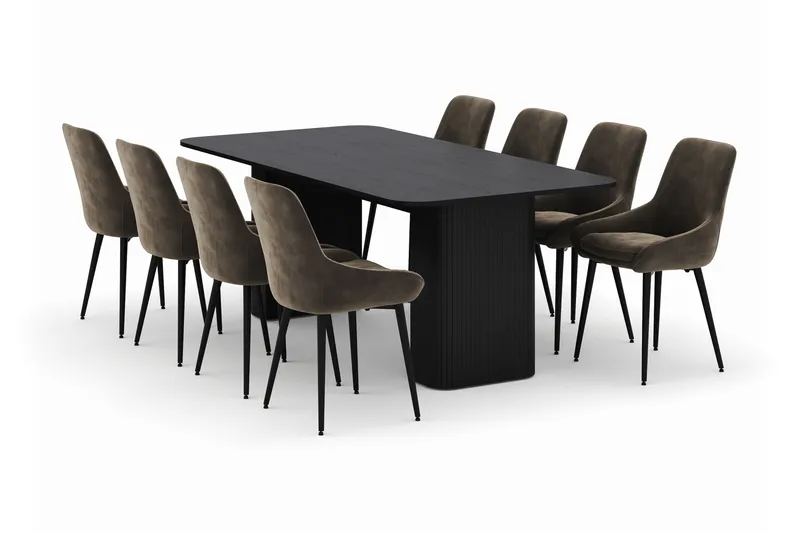 Kopparbo Spisegruppe 200-206cm med 8 Alsarp Spisestoler, Svart