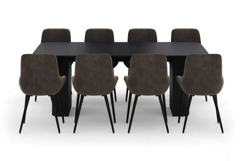 Kopparbo Spisegruppe 200-206cm med 8 Alsarp Spisestoler - Svart - Møbler - Bord - Spisegrupper