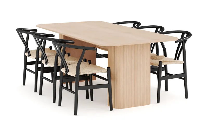 Kopparbo Spisegruppe 200-260 cm Forlengbar med 6 Dastoori Spisestoler, Whitewash