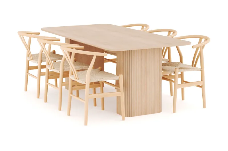 Kopparbo Spisegruppe 200-260 cm Forlengbar med 6 Dastoori Spisestoler, Whitewash