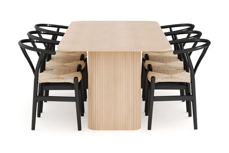 Kopparbo Spisegruppe 200-260 cm Forlengbar med 6 Dastoori Spisestoler - Whitewash - Møbler - Bord - Spisegrupper