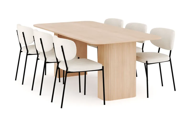 Kopparbo Spisegruppe 200-260 cm Forlengbar med 6 Gemmiano Spisestoler, Whitewash
