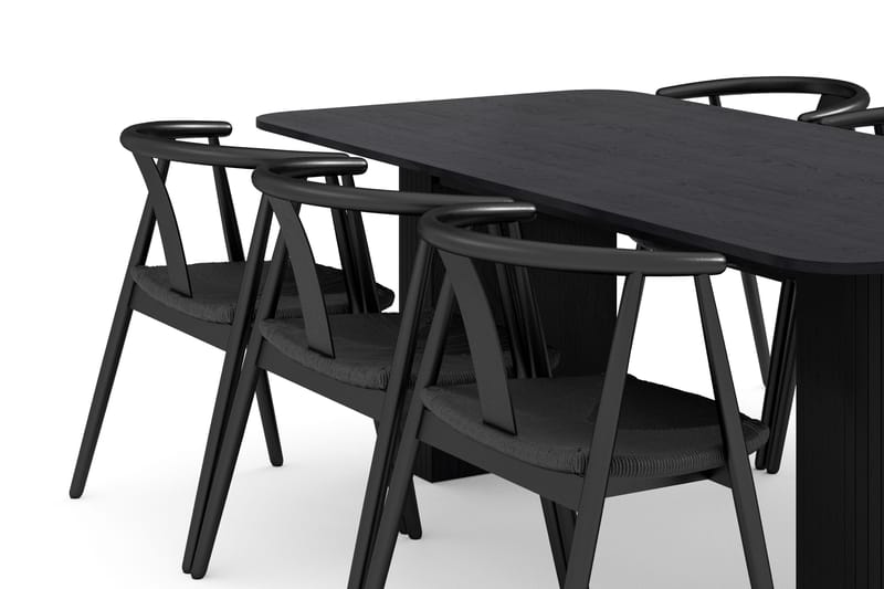 Kopparbo Spisegruppe 200-260 cm Uttrekkbart med 6 Cytie Spisestoler med armlener - Svart - Møbler - Bord - Spisegrupper