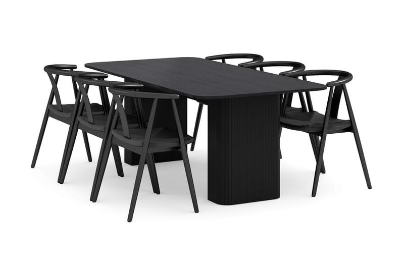 Kopparbo Spisegruppe 200-260 cm Uttrekkbart med 6 Cytie Spisestoler med armlener, Svart