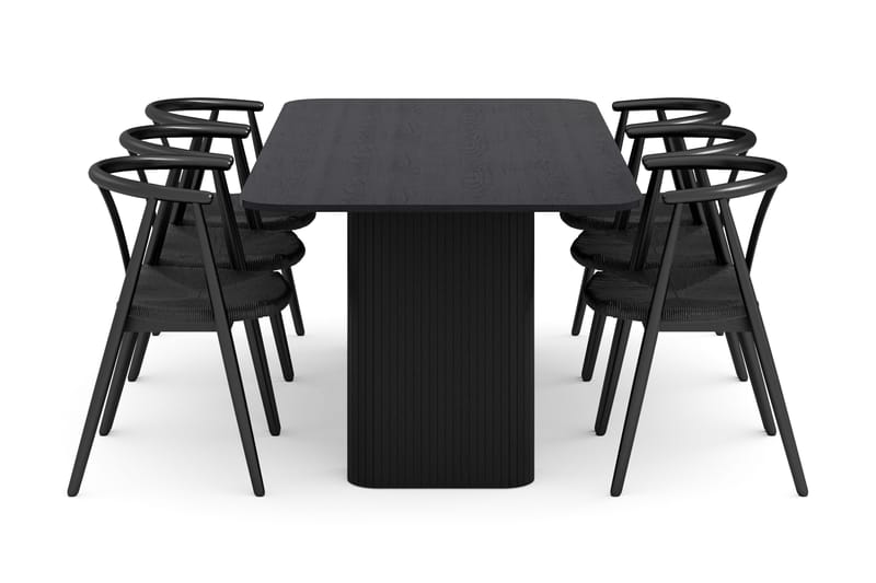 Kopparbo Spisegruppe 200-260 cm Uttrekkbart med 6 Cytie Spisestoler med armlener - Svart - Møbler - Bord - Spisegrupper