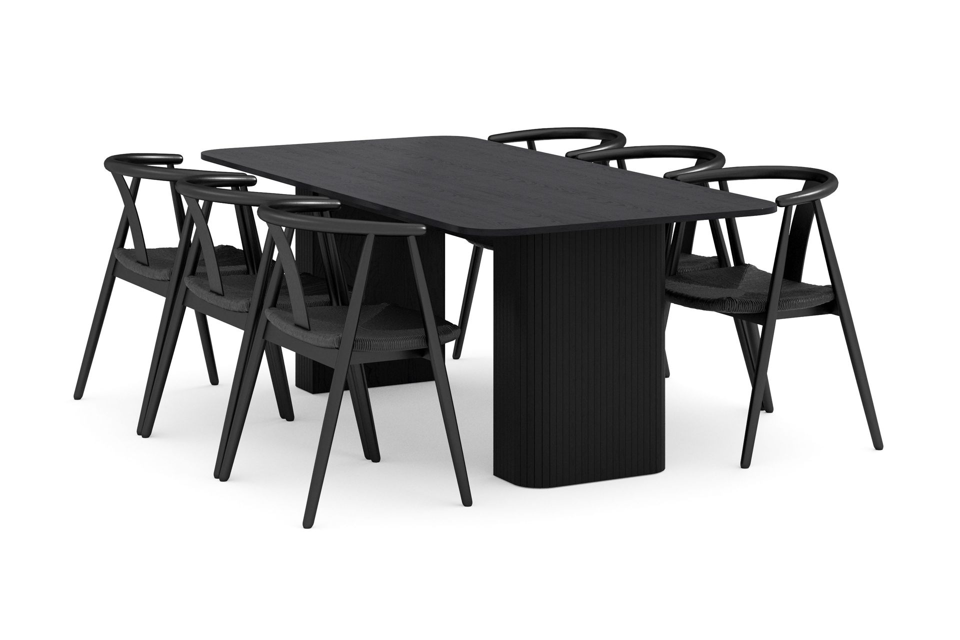 Kopparbo Spisegruppe 200-260 cm Uttrekkbart med 6 Cytie Spisestoler med armlener - Svart - Møbler - Bord - Spisegrupper