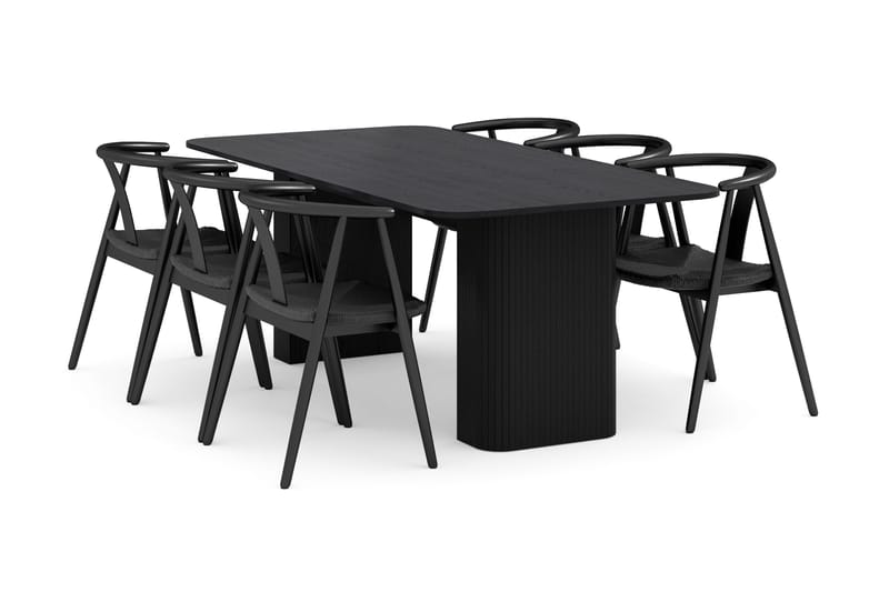 Kopparbo Spisegruppe 200-260 cm Uttrekkbart med 6 Cytie Spisestoler med armlener - Svart - Møbler - Bord - Spisegrupper