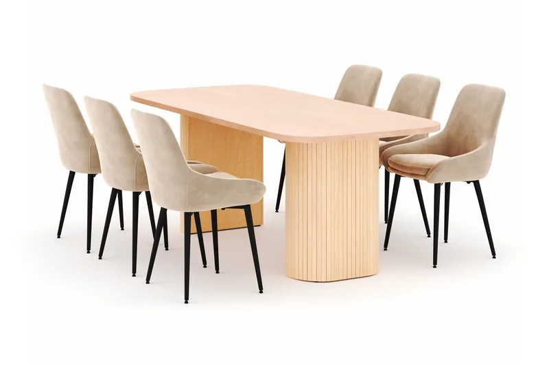 Kopparbo Spisegruppe 200x90cm med 6 Alsarp Spisestoler, Naturell