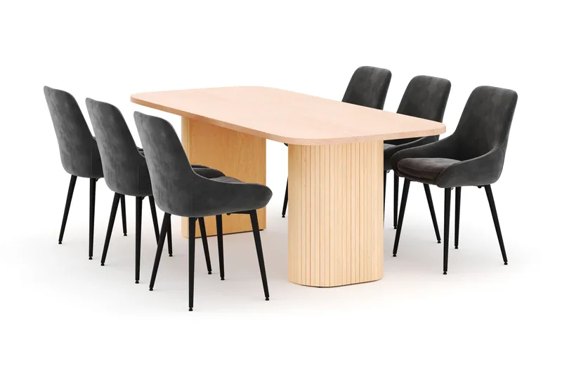 Kopparbo Spisegruppe 200x90cm med 6 Alsarp Spisestoler, Naturell