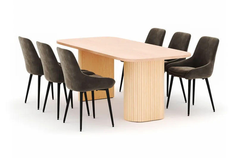 Kopparbo Spisegruppe 200x90cm med 6 Alsarp Spisestoler, Naturell