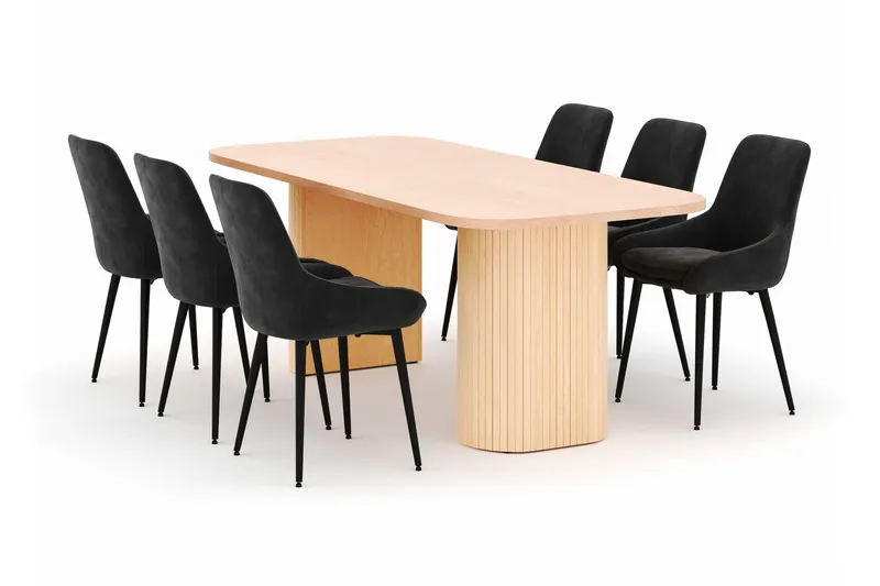 Kopparbo Spisegruppe 200x90cm med 6 Alsarp Spisestoler, Naturell