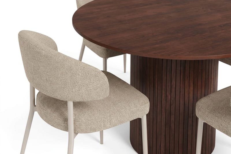 Kopparbo Spisegruppe med rundt bord 110 cm og 4 Sawako Spisestoler - Valnøtt - Møbler - Bord - Spisegrupper