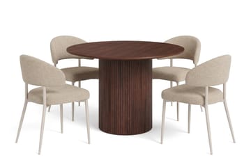 Kopparbo Spisegruppe med rundt bord 110 cm og 4 Sawako Spisestoler - Valnøtt - Møbler - Bord - Spisegrupper