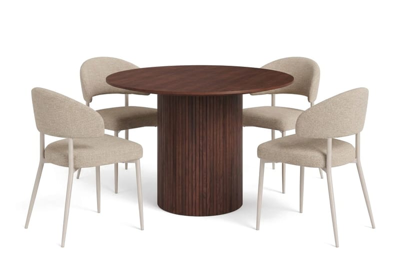 Kopparbo Spisegruppe med rundt bord 110 cm og 4 Sawako Spisestoler, Valnøtt