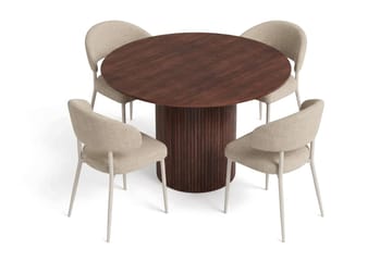 Kopparbo Spisegruppe med rundt bord 110 cm og 4 Sawako Spisestoler - Valnøtt - Møbler - Bord - Spisegrupper