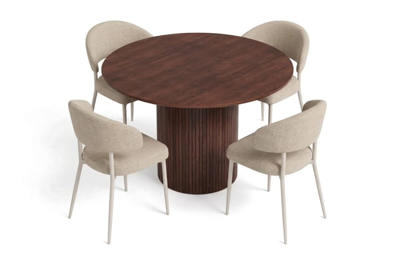 Kopparbo Spisegruppe med rundt bord 110 cm og 4 Sawako Spisestoler - Valnøtt - Møbler - Bord - Spisegrupper