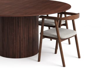 Kopparbo spisegruppe med rundt bord 180 cm valnøtt og 8 Jolie spisestoler - Valnøtt - Møbler - Bord - Spisegrupper
