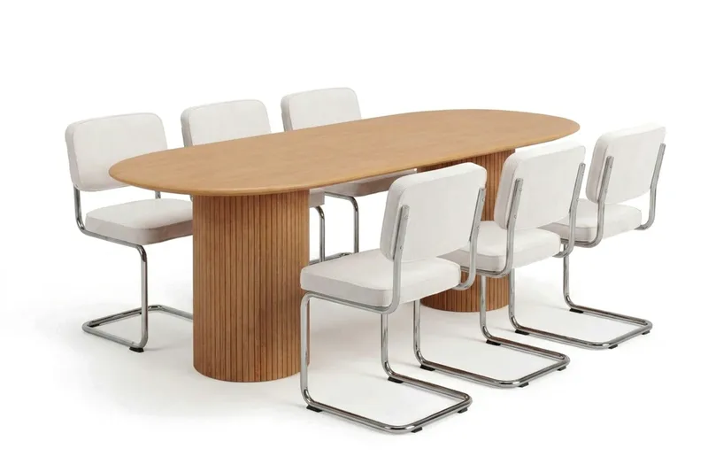 Kopparbo spisegruppe oval 180 cm eik med 6 Milva spisestoler, Eik
