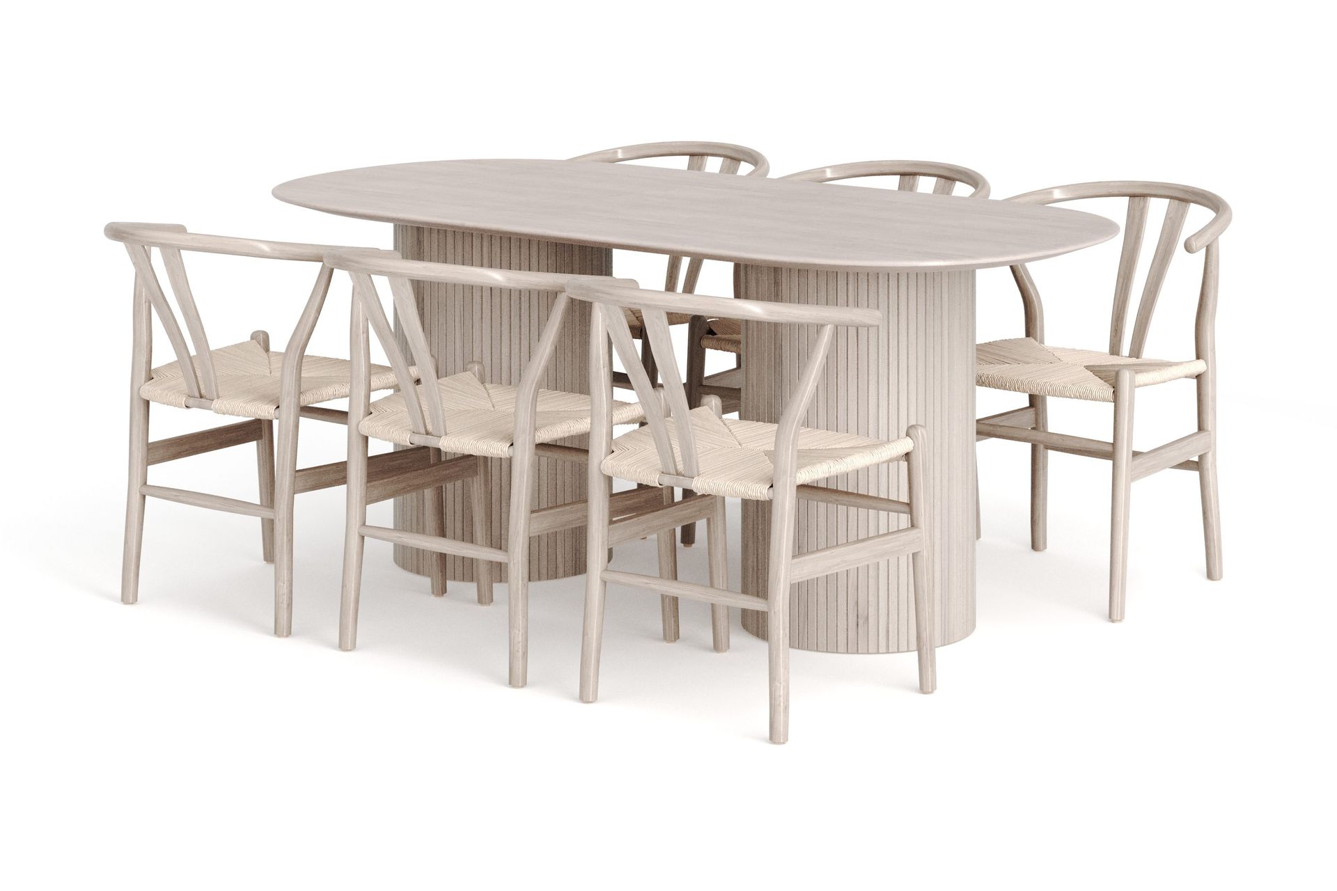 Kopparbo spisegruppe oval 180 cm hvitlasert med 6 Dastoori spisestoler - Hvitbeiset eik