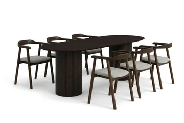 Kopparbo spisegruppe oval 180 cm røkt eik med 6 Jolie spisestoler - Møbler - Bord - Spisegrupper