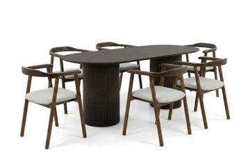 Kopparbo spisegruppe oval 180 cm røkt eik med 6 Jolie spisestoler - Møbler - Bord - Spisegrupper