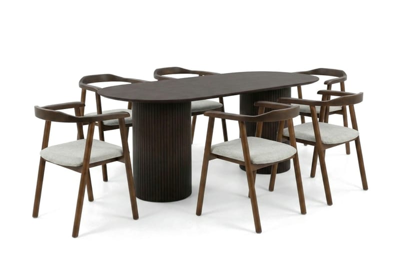 Kopparbo spisegruppe oval 180 cm røkt eik med 6 Jolie spisestoler - Møbler - Bord - Spisegrupper
