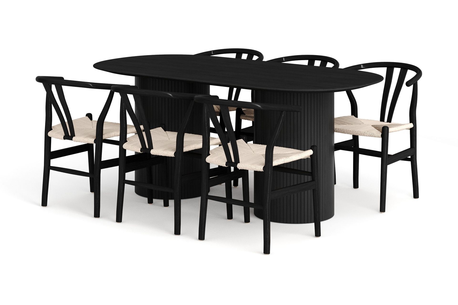 Kopparbo spisegruppe oval 180 cm svart med 6 Dastoori spisestoler - Svartbeiset eik