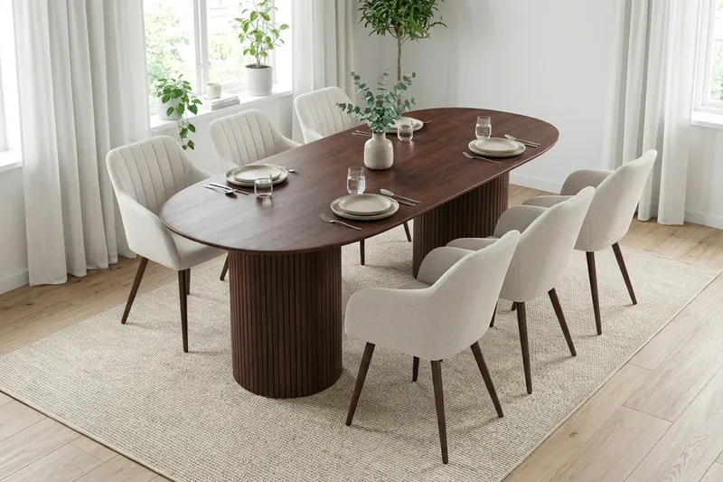 Kopparbo spisegruppe oval 180 cm valnøtt med 6 Filippa spisestoler - Valnøtt - Møbler - Bord - Spisegrupper