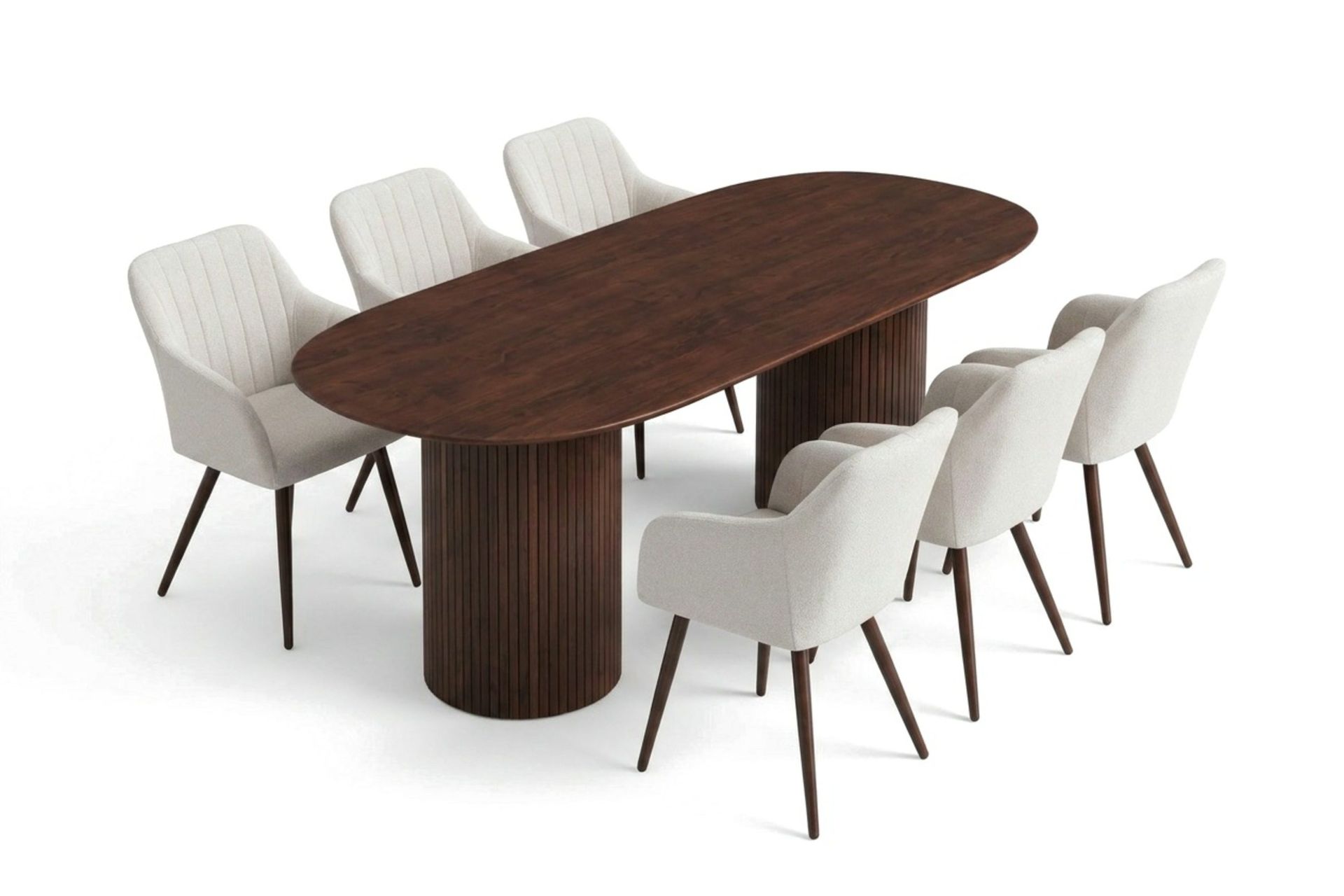 Kopparbo spisegruppe oval 180 cm valnøtt med 6 Filippa spisestoler - Valnøtt