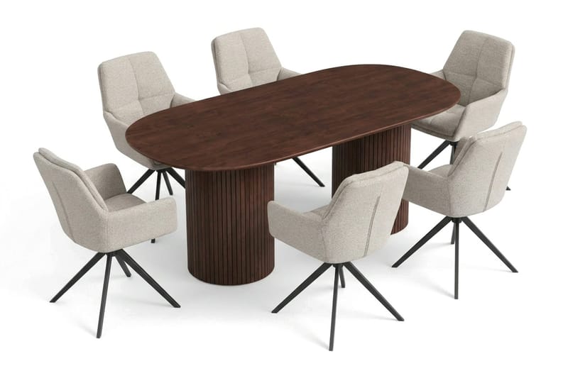 Kopparbo spisegruppe oval 180 cm valnøtt med 6 Torsby spisestoler - Valnøtt - Møbler - Bord - Spisegrupper