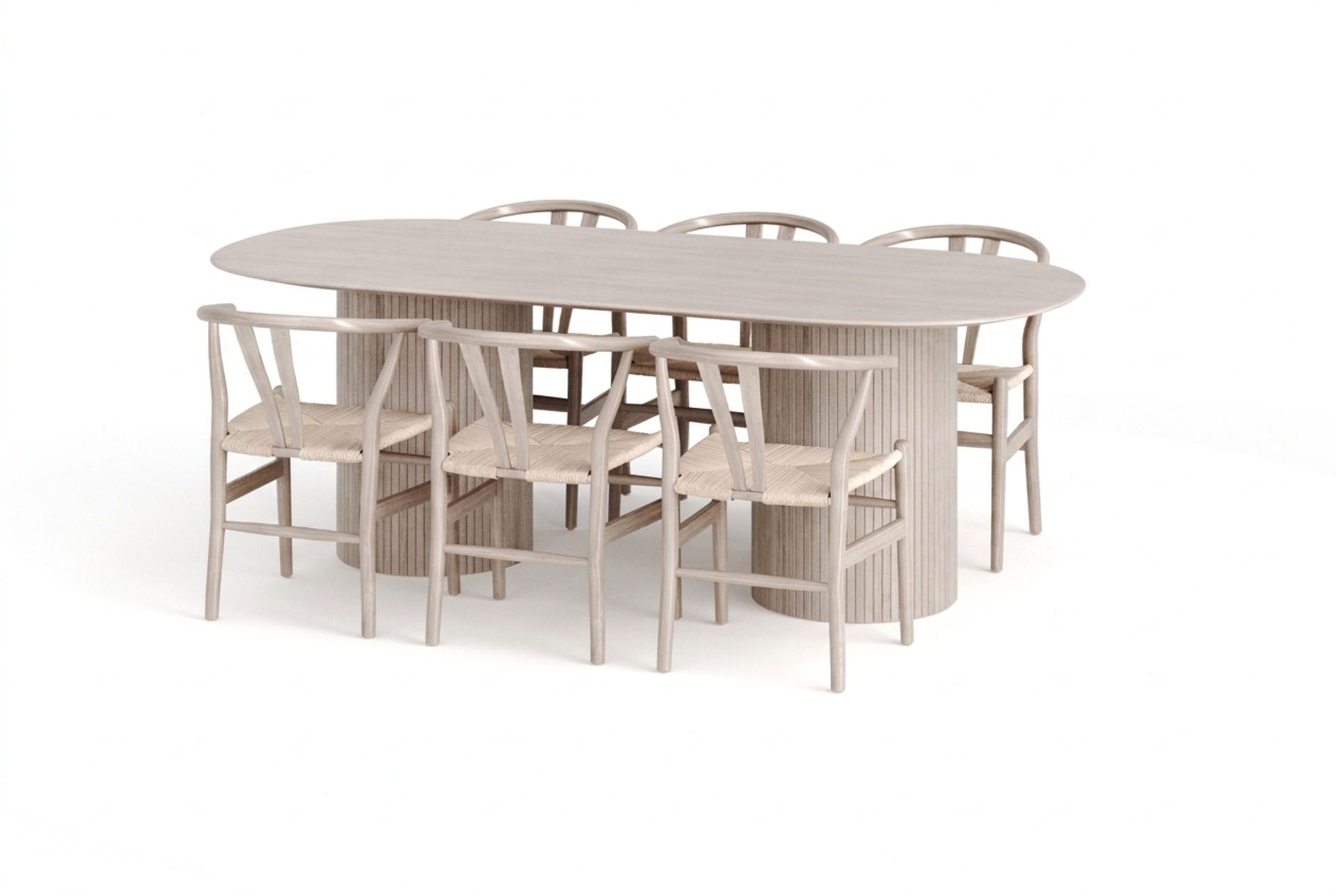 Kopparbo spisegruppe oval 220 cm hvitlasert med 6 Dastoori-spisestoler - Hvitbeiset eik