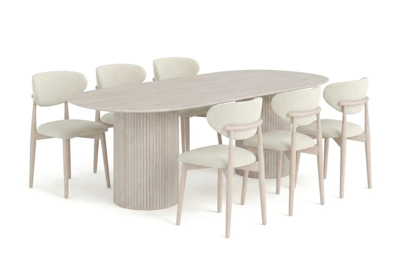 Kopparbo spisegruppe oval 220 cm hvitlasert med 6 Molly spisestoler - Hvitlasert - Møbler - Bord - Spisegrupper