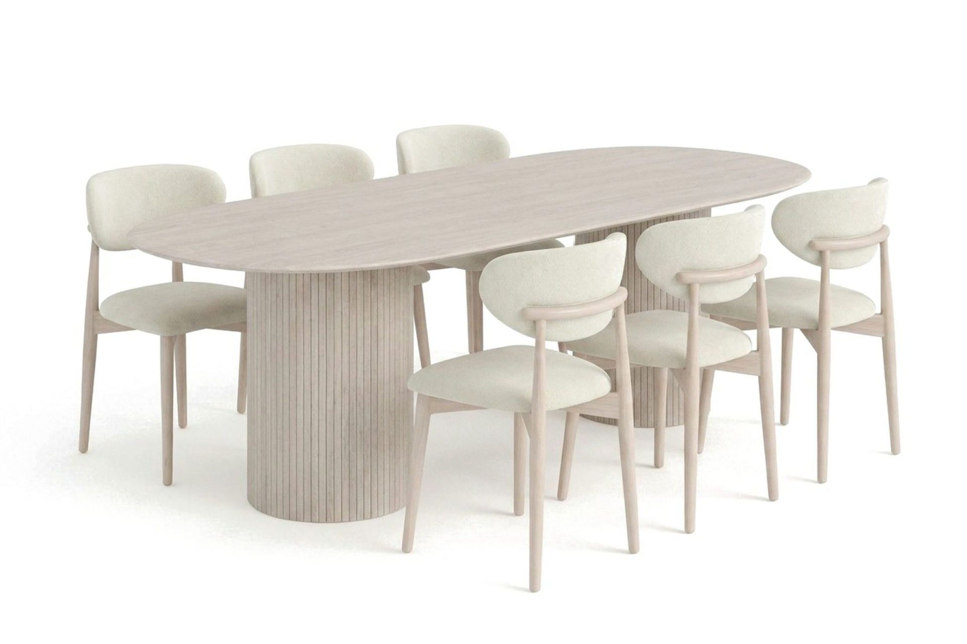 Kopparbo spisegruppe oval 220 cm hvitlasert med 6 Molly spisestoler - Hvitlasert