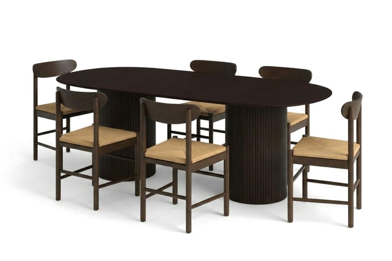 Kopparbo spisegruppe oval 220 cm røkt eik med 6 Elsie spisestoler - Møbler - Bord - Spisegrupper