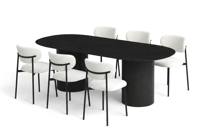 Kopparbo spisegruppe oval 220 cm svart med 6 Lucy spisestoler, Svart